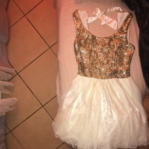 Gold Sequin with white tulle bottom